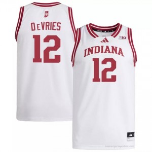#12 Tucker DeVries Hoosiers Jersey | Men White Player Stitched Basketball Collection 82386521