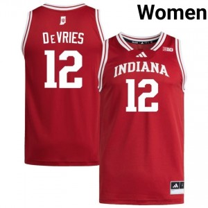IU #12 Tucker DeVries Game-Day Jersey | Women Crimson University Basketball Premium Embroidered 29602331