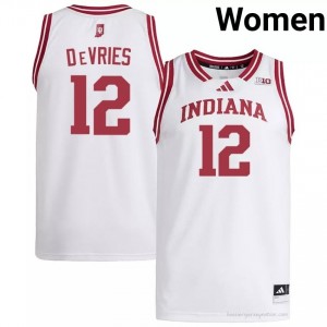 Tucker DeVries #12 Jersey | Indiana Hoosiers Women White Premium Embroidered College Basketball 21000145