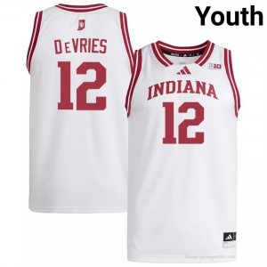 IU #12 Tucker DeVries Game-Day Jersey | Youth White High School Basketball Premium Embroidered 25404441