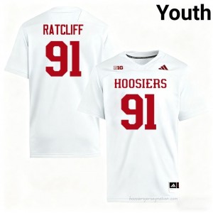 #91 Dominique Ratcliff Hoosiers Jersey | Youth White High School Stitched Foottball Collection 71682935