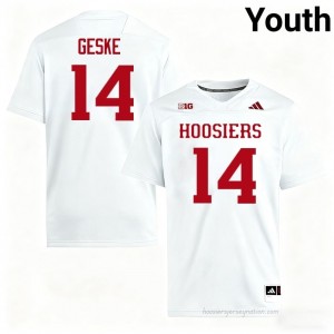 IU #14 Maverick Geske Game-Day Jersey | Youth White NCAA Foottball Premium Embroidered 17995639